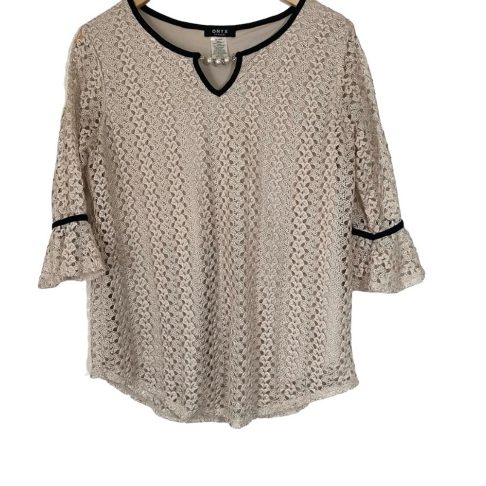 Onyx Lace Beige Top /Blouse Sz. L.